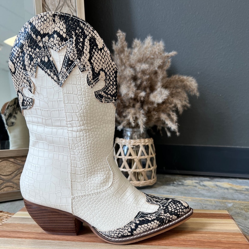 Women's Western Snakeskin Mid Calf Cowboy Boots Cowgirl Booties